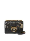 Pinko Structured Leather Shoulder Bag With Gold Hardware In Black