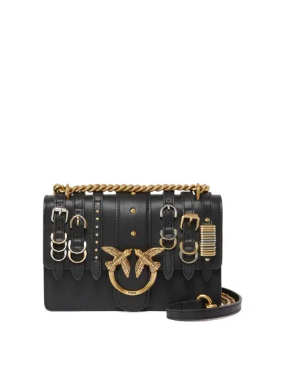 PINKO LOVE ONE MINI BLACK BAG WITH METAL STRAPS