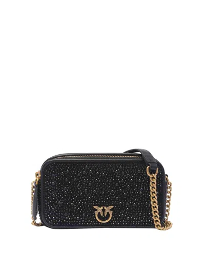 Pinko Full Strass Camera Bag In Black