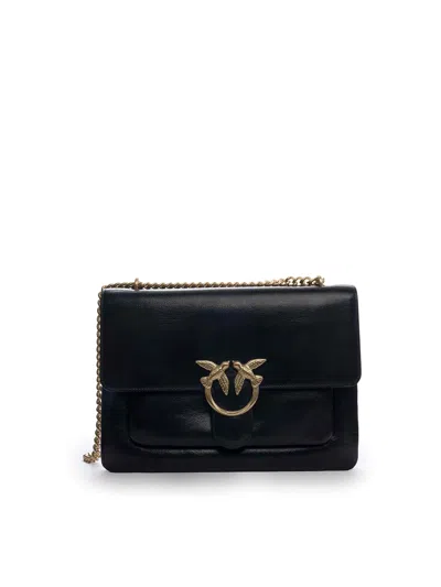 Pinko Love One Soft Big Shoulder Bag In Calfskin In Gold
