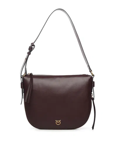 Pinko Leather Hobo Shoulder Bag In Brown