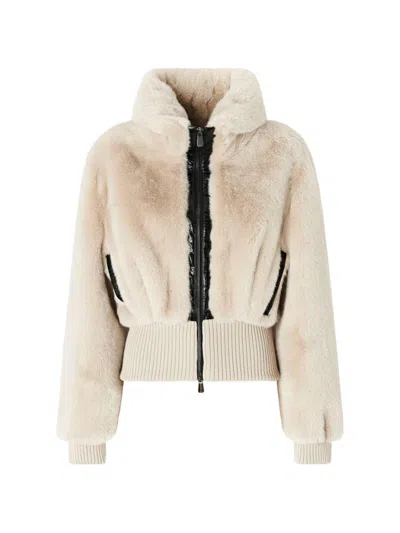 Pinko Bomber Bagels In Ecopelliccia Beige Chiaro Con Cappuccio  In Neutral