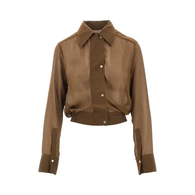 Pinko Bomber-cut Georgette Shirt In Green