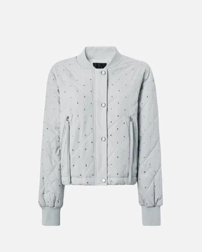 Pinko Quilted Bomber Jacket With Rhinestones And Studs In Gray