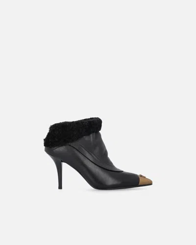 Pinko Booties With Faux Fur And Metal Toe In Black
