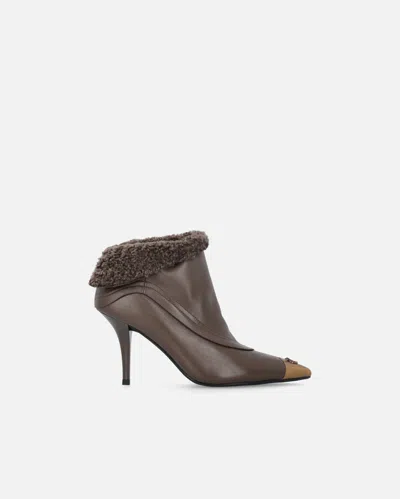 Pinko Booties With Faux Fur And Metal Toe In Brown
