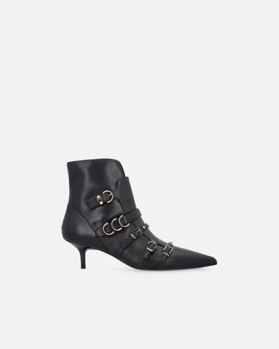 Pinko Booties With Straps And Love Birds Logo In Black