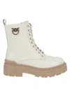 Pinko Ankle-high Leather Boots With Gold Hardware Detail In White