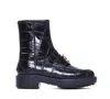 Pinko Crocodile Print Chunky Sole Ankle Boots In Black