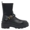 Pinko Rounded Toe Black Leather Ankle Boots With Front Strap In Black
