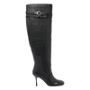 Pinko Knee-high Nappa Leather Boots With Heel And Strap In Black