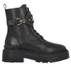 Pinko Chunky Platform Black Leather Boots With Decorative Buckle In Black