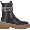 Pinko Stretch Leather Biker Lace-up With Gold Buckle In Black