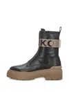 Pinko Leather Combat Boots With Branded Front Stretch Ribbon In Black