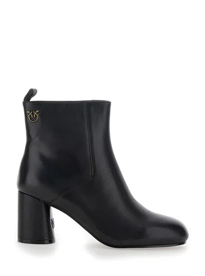 PINKO 'CINDY' BLACK ANKLE BOOTS WITH LOGO LOVE BIRDS PLAQUE ON THE SIDE