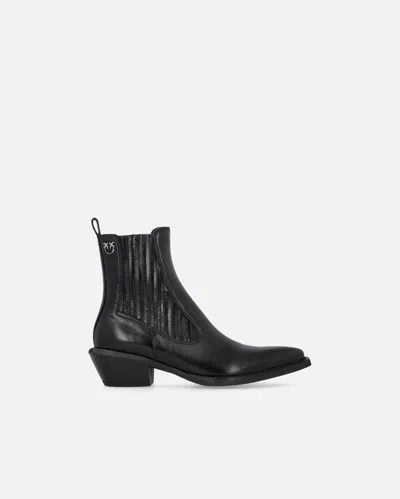 Pinko Boots Western En Cuir Brillant In Nero Limousine
