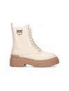 Pinko Ankle-high Leather Boots With Gold Hardware Detail In White