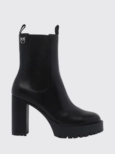 Pinko Leather Platform Ankle Boots In Black