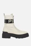 Pinko Leather Combat Boots With Branded Front Stretch Ribbon In White