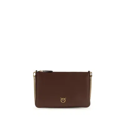 Pinko Bordeaux Calf Leather Bos Taurus Shoulder Bag In Brown