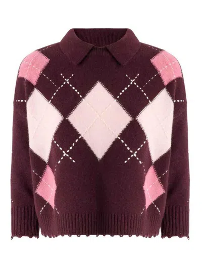 Pinko Bordeaux Cork Cropped Wool Sweater In Burgundy