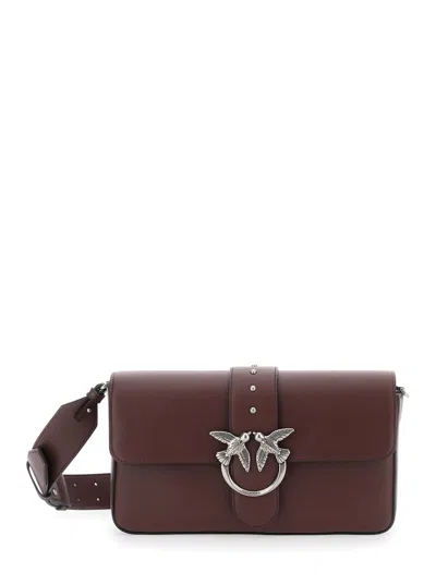 Pinko Bordeaux Crossbody Bag With Love Birds Plaque On The Front In Leather Woman In Brown