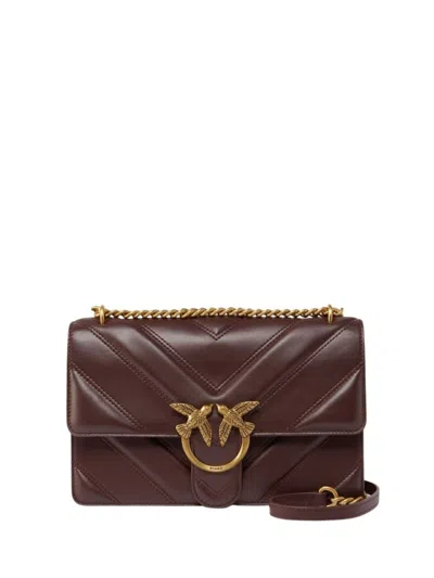 Pinko Bordeaux Leather Shoulder Bag With Chevron Design In Burgundy