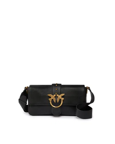 PINKO BORSA A SPALLA LOVE BAG GRANDE IN PELLE NERO/ANTIQUE GOLD