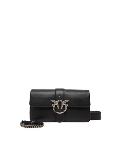 Pinko Borsa A Spalla Love Bag Grande In Pelle Nero/old Silver