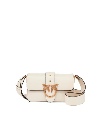 Pinko Borsa A Spalla Mini Love Bag Slouchy Bianco Seta/antique Gold