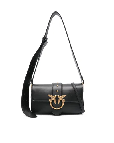 PINKO MINI LOVE BAG SOFT LEATHER SHOULDER BAG BLACK/ANTIQUE GOLD