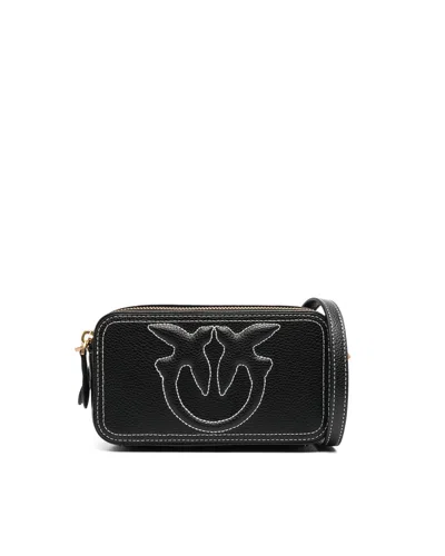 Pinko Borsa A Tracolla Nera Carrie Con Logo Love Birds In Rilievo In Z99q