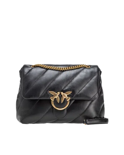Pinko Big Love Puff Maxi Black/antique Gold Bag In Z99q