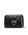 Pinko Quilted Sheepskin Leather Shoulder Bag With Silver Hardware In Black