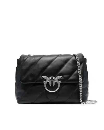 Pinko Big Love Bag Puff Maxi Quilt In Nero-old Silver