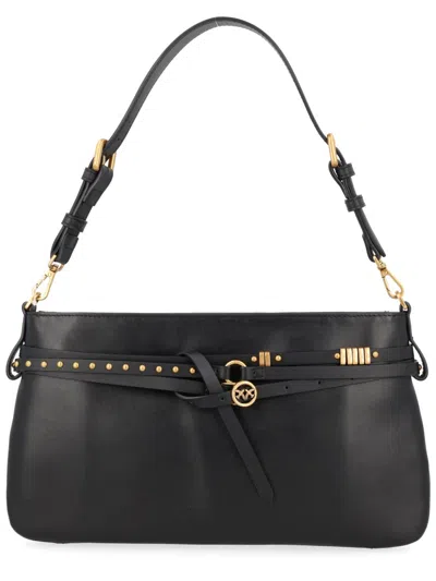 Pinko Black Belt Medium Leather Shoulder Bag