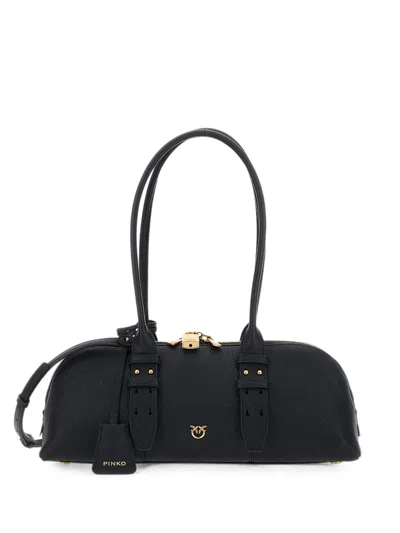Pinko Horizontal Bowling Shoulder Bag Buckle Strap In Black
