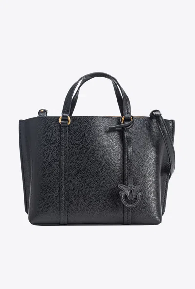 Pinko Borsa Shopper Classic In Pelle Bottalata In Black-antique Gold