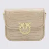 Pinko Beige Leather Crossbody Bag In Sand