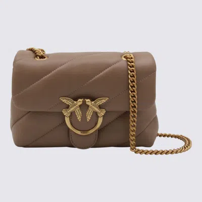 Pinko Beige Leather Shoulder Bag In White