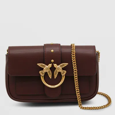 Pinko Brown Leather Love One Simply Pocket Shoulder Bag