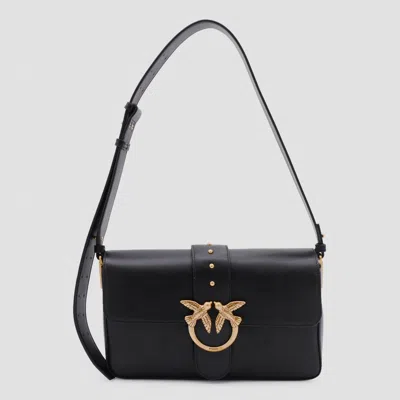 Pinko Large Love Leather Shoulder Bag In Black