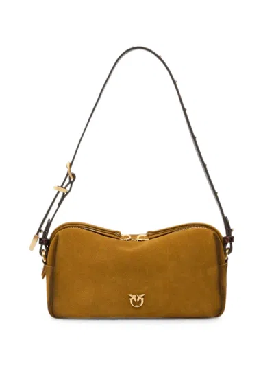 Pinko Boston Suede Shoulder Bag In Brown