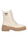 Pinko Mia Leather Combat Boots In Blanco