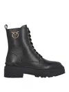 Pinko Leather Combat Boots With Metal Logo In Negro