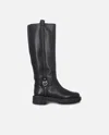 Pinko High Leather Boots With Logo Detail In Limo Black