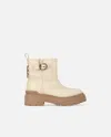 Pinko Leather Booties With Love Birds Logo In Neutral