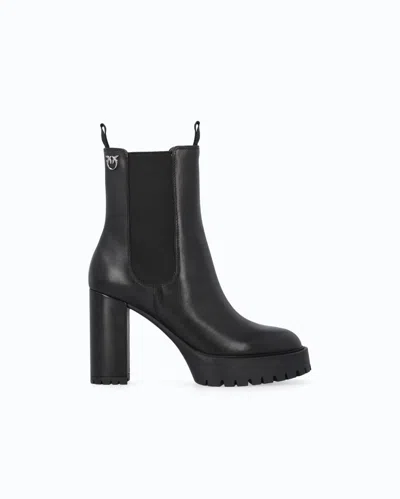 Pinko Leather Platform Ankle Boots In Black
