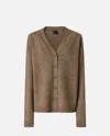 Pinko Bouclé Fabric Cardigan With Rhinestones In Brown