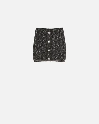 Pinko Bouclé Knit Mini Skirt With Sequins In Black/brown/white